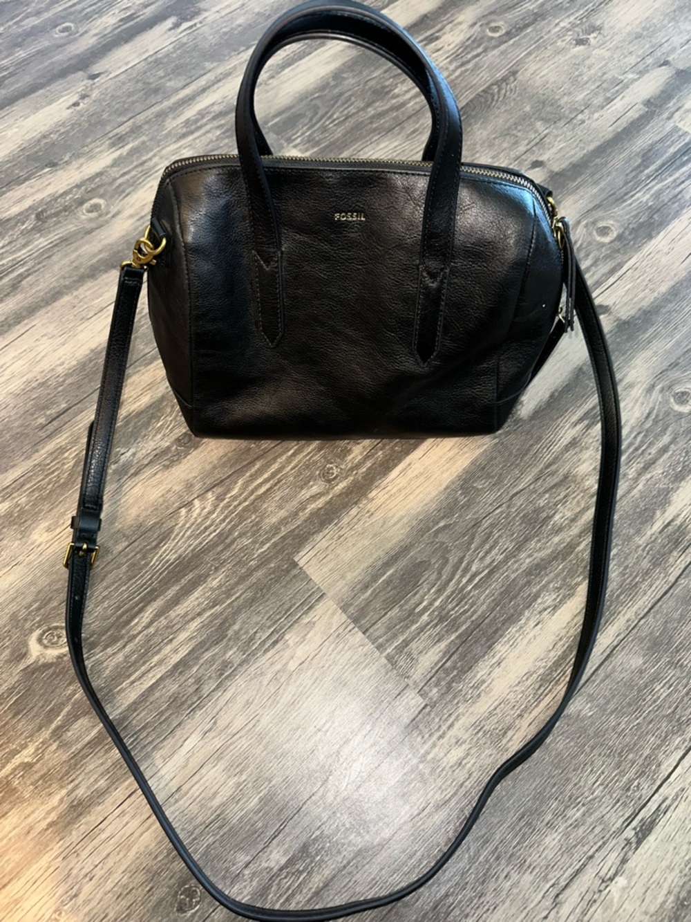 Fossil Black Leather Satchel Crossbody Bag Top Handle Classic Purse